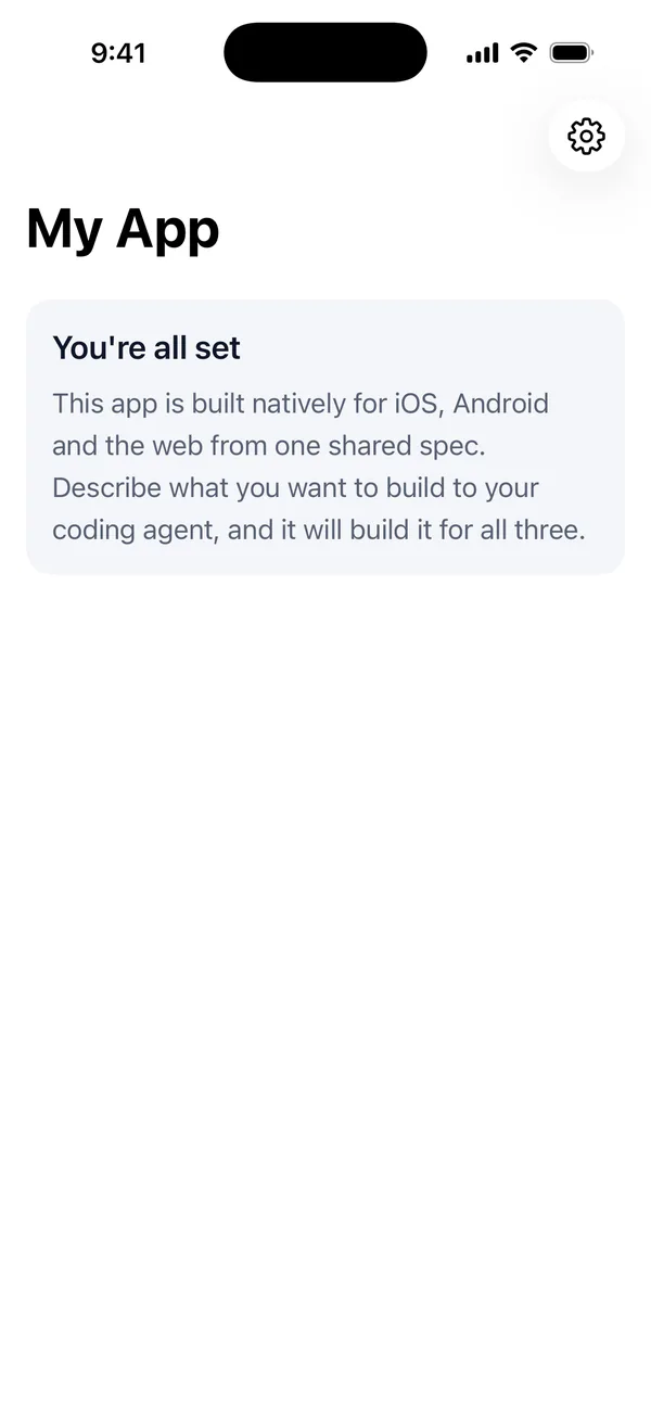 iOS app, home screen
